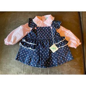 12M NWT Vintage Tiny Tots Original Denim Rose Print 2-Piece Dress & Long Sleeved